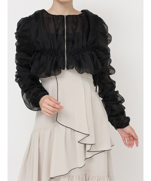 RESEXXY（リゼクシー）の「ギャザークロップドシアーブルゾン（ブルゾン・レディース・ホワイト/ブラック/ブルー・F）」の2枚目の写真