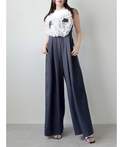 dazzlin（ダズリン）の「ハートチュールフリルオールインワン（つなぎ/オールインワン・レディース・アイボリー/ネイビー/ブラウン・S/M）」の3枚目の写真