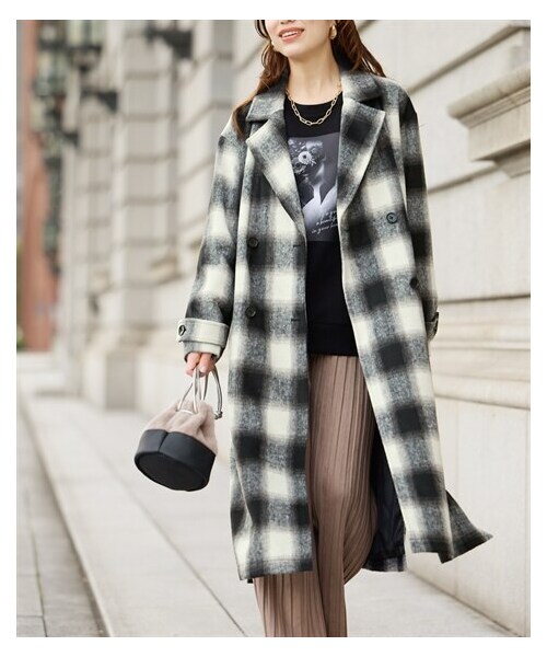 nissen（ニッセン）の「大きいサイズ シャギーチェックサイドスリットチェスターコート（ジャケット/アウター・レディース・ブルーチェック/グリーンチェック/ブラウンチェック/黒チェック・L/LL/3L/4L/5L/6L/8L/10L）」の12枚目の写真