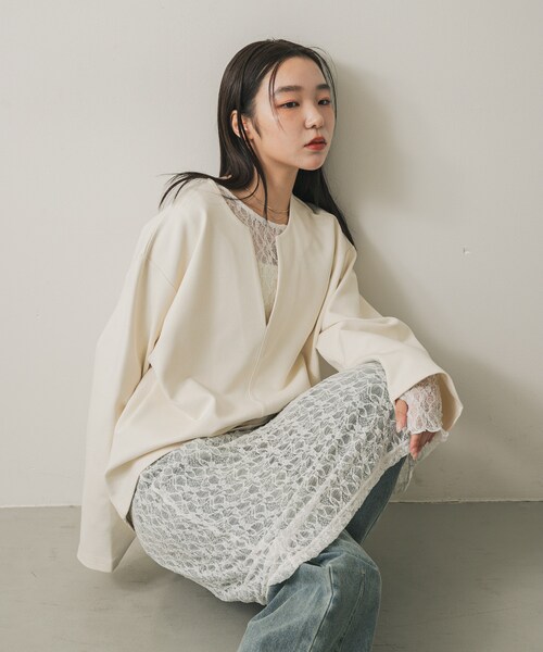 SENSE OF PLACE by URBAN RESEARCH（センスオブプレイスバイアーバンリサーチ）の「スキッパールーズトップ（その他トップス・レディース・IVORY/CAMEL/CHARCOAL・one）」の4枚目の写真