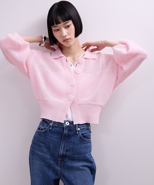 ADAM ET ROPE'(アダムエロペ)の「【WEB限定】ワイドリブヘムポロカーディガン(カーディガン/ボレロ・レディース・ネイビー/レッド系/ピンク・F)」の8枚目の写真