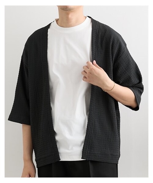 nissen（ニッセン）の「きれいめ7分袖トップス2点セット（楊柳7分袖カーディガン＋半袖Ｔシャツ）（カーディガン/ボレロ・メンズ・チャコール/ブラウン・M/L/LL）」の7枚目の写真