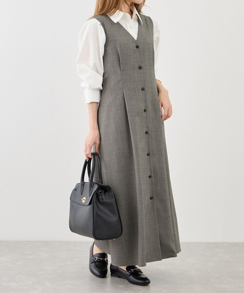 ROPE' PICNIC(ロペピクニック)の「【低身長・小柄さんサイズ】ウエストタックジャンパースカート(ジャンパースカート・レディース・グレー系/ベージュ系/ネイビー・F)」の13枚目の写真