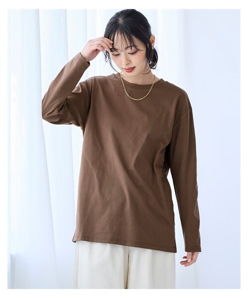 nissen（ニッセン）の「大きいサイズ 綿100％汗染みしにくい長袖クルーネックプルオーバー（Tシャツ/カットソー・レディース・ダークモカ/グレイッシュパープル/オフホワイト/ベイクドオレンジ/黒・L/LL/3L/4L/5L/6L/8L/10L）」の22枚目の写真