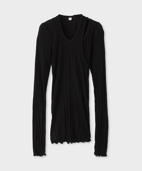 ROPE'(ロペ)の「【HAKUJI(ハクジ)】WIDE RIB LAYERED LS PO|レイヤード長袖カットソー(Tシャツ/カットソー・レディース・ブラック/ホワイト・F)」の3枚目の写真