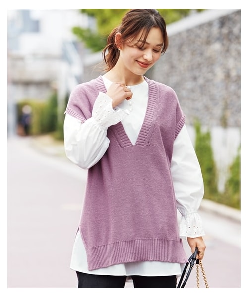 nissen（ニッセン）の「大きいサイズドロップショルダーＶネックデザインニットベスト（ベスト・レディース・ライラック/杢グレー/黒・L/LL/3L/4L/5L/6L/8L/10L）」の21枚目の写真