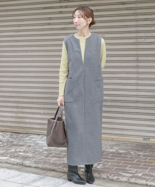 ITEMS URBANRESEARCH(アイテムズ アーバンリサーチ)の「ジャージメルトンジャンパースカート(ワンピース・レディース・GRY/BLK・Free)」の18枚目の写真