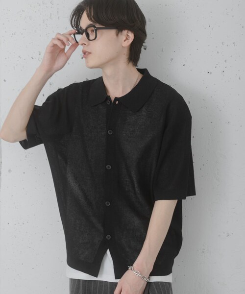SENSE OF PLACE by URBAN RESEARCH（センスオブプレイスバイアーバンリサーチ）の「『一部WEB限定カラー』『イージーケア』リネンブレンドシアーニットシャツ（ニット/セーター・メンズ・BLACK/L.GRAY/BROWN/L.BLUE/D.NAVY・M/L）」の7枚目の写真