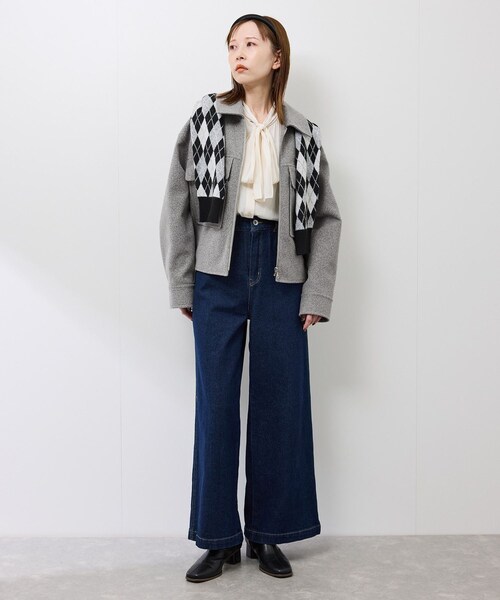 ROPE' PICNIC（ロペピクニック）の「ジャージーメルトンシリーズ ポケット付きジップブルゾン/リンクコーデ（ブルゾン・レディース・チャコール/ライトグレー/ブラウン系/ベージュ・F）」の12枚目の写真