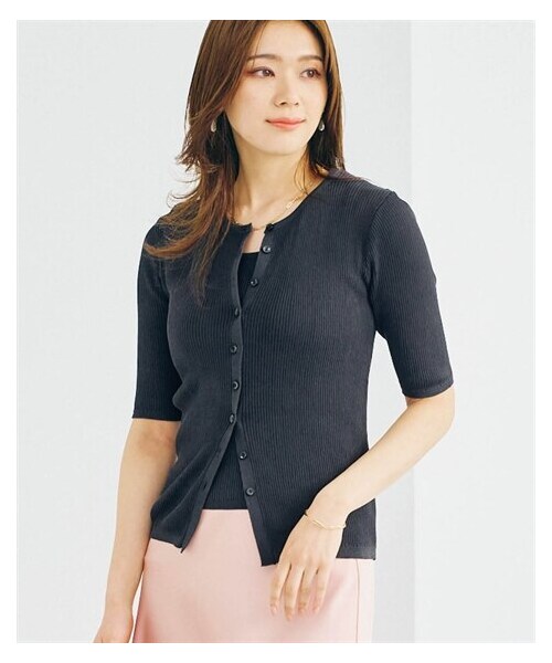 nissen（ニッセン）の「リブニットアンサンブル（タンクトップ＋シアーカーディガン）（ニット/セーター・レディース・ブラウン/チャコールグレー・S/M/L/LL）」の5枚目の写真