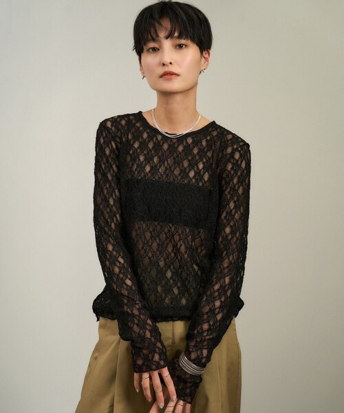 ADAM ET ROPE'（アダムエロペ）の「レースシアートップス［ストレッチ］（その他トップス・レディース・ブラック/オフホワイト/ブラウン系・F）」の5枚目の写真