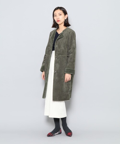 SENSE OF PLACE by URBAN RESEARCH（センスオブプレイスバイアーバンリサーチ）の「ノーカラームートンコート∴（ムートンコート・レディース・NAVY/GREIGE/KHAKI・FREE）」の7枚目の写真