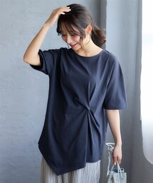 nissen | ＜大きいサイズ＞綿100％汗染みしにくいクロスデザイン５分袖Tシャツ(Tシャツ/カットソー)