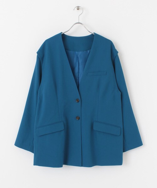 KBF（ケイビーエフ）の「2WAYノーカラージャケット（ノーカラージャケット・レディース・GRAY CHECK/BEIGE/BLUE・one）」の22枚目の写真