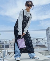 GEVS. | 大きいサイズメッシュ編ニットロングキャミソールワンピースGEVS.(ワンピース)