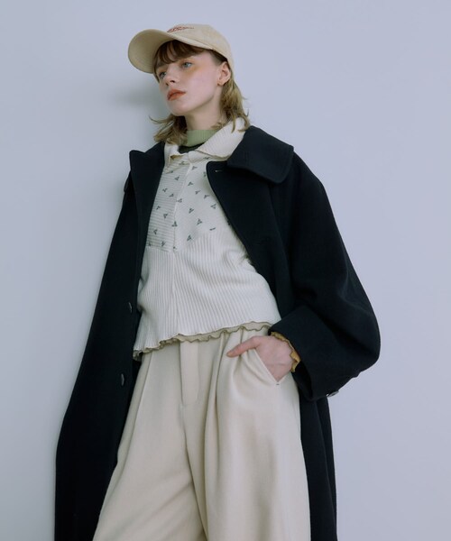 THE GOODLAND MARKET（ザグッドランドマーケット）の「cwtch　WOOL LONG COAT（ステンカラーコート・レディース・GREEN/BLACK/OAT・FREE）」の8枚目の写真