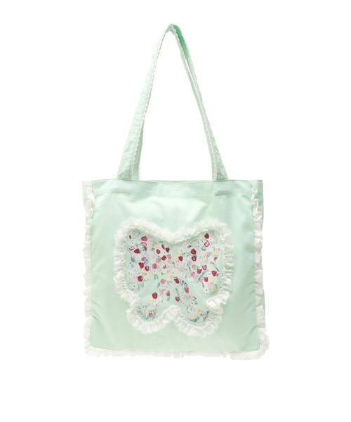 merry jenny（メリージェニー）の「Dream Garden-tulip ribbon lace tote（ハンドバッグ・レディース・アイボリー/ミントグリーン・F）」の4枚目の写真