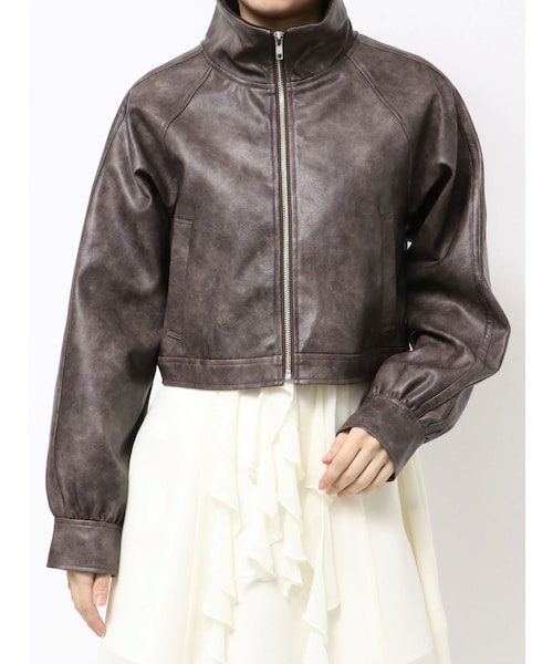 MERCURYDUO（マーキュリーデュオ）の「フェイクレザークロップドブルゾン（ブルゾン・レディース・ブラック/ブラウン・F）」の7枚目の写真