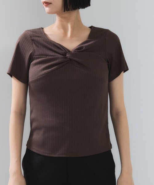 VIS(ビス)の「ツイストテレコカットソー(Tシャツ/カットソー・レディース・チャコール/オフホワイト/ダークブラウン・F)」の20枚目の写真