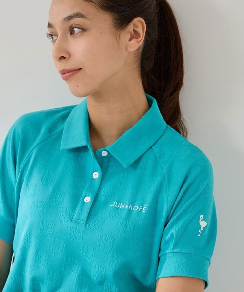 ROPE'（ロペ）の「ジャガードタックスリーブ半袖ポロ/UV・吸水（ポロシャツ・レディース・ブラック/ホワイト/ターコイズ/イエロー・L/M/S）」の19枚目の写真