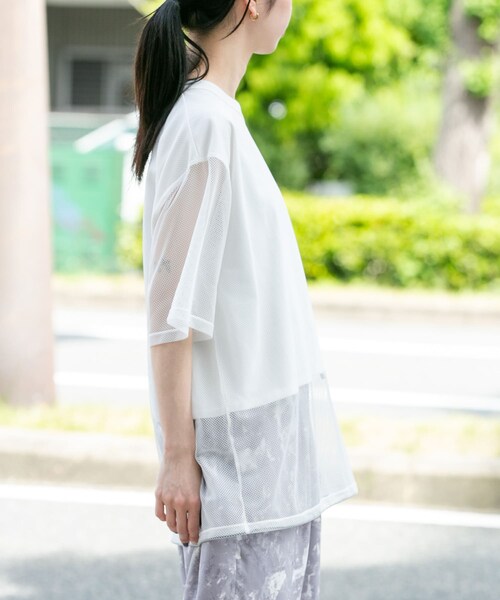 EKAL(エカル)の「『UR TECH ひやサラクール』メッシュレイヤードT-SHIRTS(Tシャツ/カットソー・レディース・ホワイト/グレー/ネイビー/レンガー・One)」の12枚目の写真