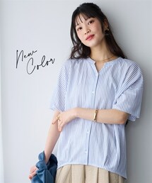 nissen | ＜大きいサイズ＞美ラクRUタッチフロントタック５分袖キーネックブラウス（接触冷感・抗菌防臭・UVカット）(シャツ/ブラウス)