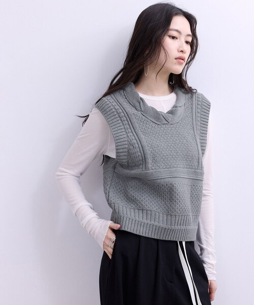 ADAM ET ROPE'（アダムエロペ）の「【WEB限定】ミックスパターンニットベスト（ベスト・レディース・ブラック/グレー/オフホワイト・F）」の12枚目の写真