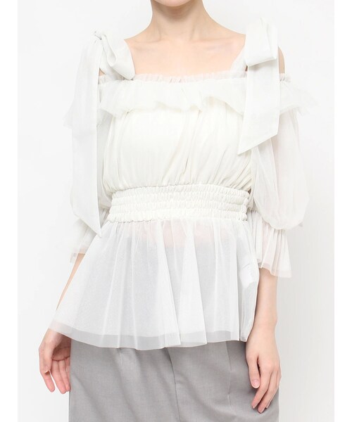 dazzlin*°♡ チュールリボンペプラム2wayトップス セール】チュールリボンペプラム2wayトップス（シャツ/ブラウス