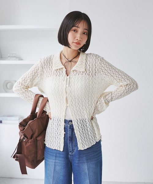 VIS（ビス）の「レースポロ襟カーディガン（カーディガン/ボレロ・レディース・ブラック/キナリ/ブラウン系・F）」の13枚目の写真