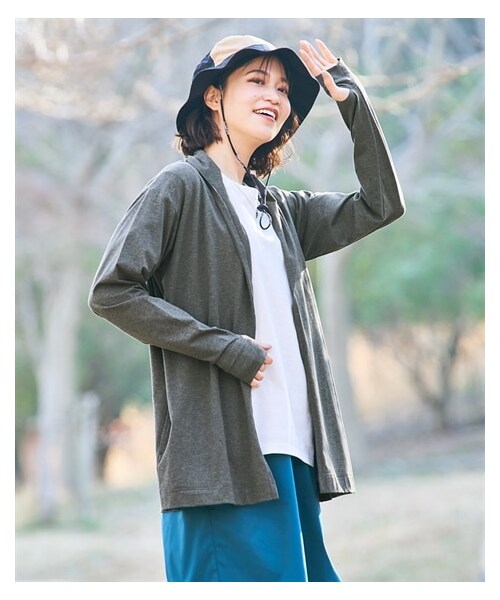 nissen（ニッセン）の「大きいサイズ着る虫よけ指穴付きロング丈カーディガン（ＵＶカット・抗菌防臭）（カーディガン/ボレロ・レディース・ブラッドオレンジ/杢グレー/黒・L/LL/3L/4L/5L/6L/8L/10L）」の9枚目の写真