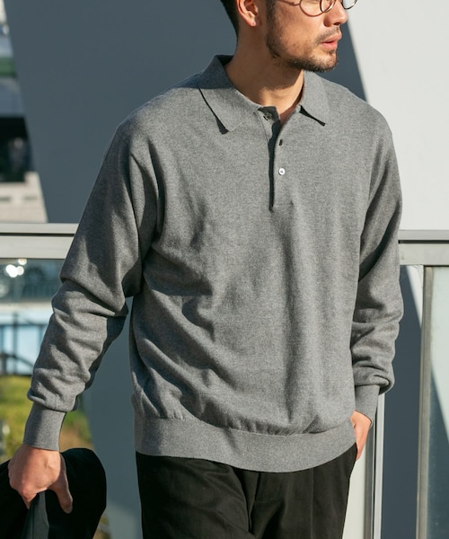 URBAN RESEARCH ROSSO（アーバンリサーチロッソ）の「コットンカシミヤニットポロシャツ（ニット/セーター・メンズ・GRAY/BLACK/IVORY/GREIGE・M/L）」の4枚目の写真