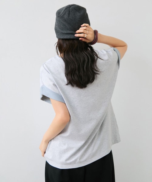 VIS(ビス)の「【WEB限定】天竺袖配色Tシャツ(Tシャツ/カットソー・レディース・ブラック/ライトグレー/オフホワイト・F)」の7枚目の写真