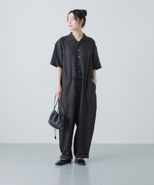 かぐれ（カグレ）の「リネンハーフスリーブオールインワン（サロペット/オーバーオール・レディース・BLACK/GREGE/CHARCOAL・FREE）」の20枚目の写真