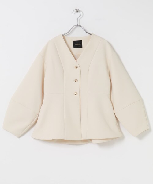 URBAN RESEARCH ROSSO（アーバンリサーチロッソ）の「『WEB限定』デザインボタンペプラムツイルジャケット（ノーカラージャケット・レディース・IVORY/BLACK・Free）」の13枚目の写真