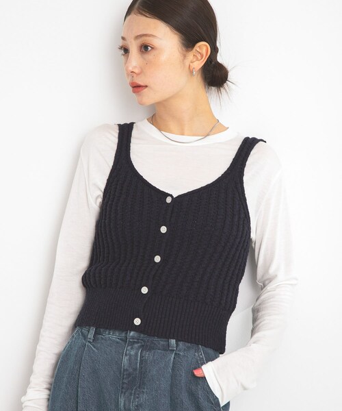 URBAN RESEARCH Sonny Label（アーバンリサーチサニーレーベル）の「2WAY透かし編みニットビスチェ（キャミソール・レディース・ネイビー/アイボリー/ピンク・FREE）」の4枚目の写真