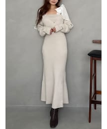 MERCURYDUO | 2WAYショルダーリボンマーメイドニットワンピース(ワンピース)