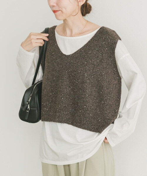 ITEMS URBANRESEARCH(アイテムズ アーバンリサーチ)の「スパンコールVネックニットベスト(ニット/セーター・レディース・BRN/WHT/BLK・FREE)」の19枚目の写真