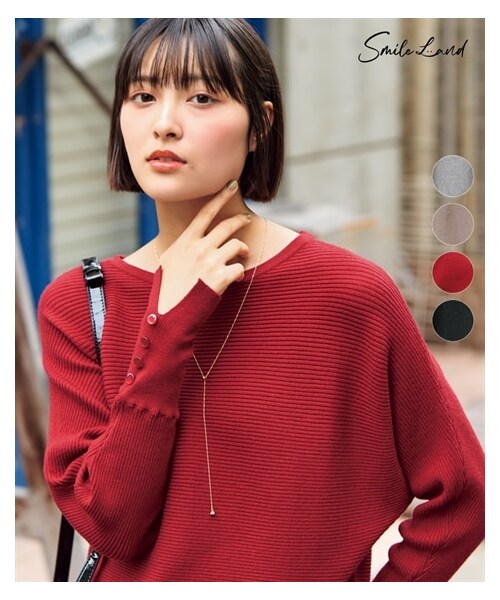 nissen（ニッセン）の「大きいサイズ 袖スリットボタンドルマンプルオーバー（ニット/セーター・レディース・黒/ライトグレー/レッド/グレージュ・L/LL/3L/4L/5L/6L/8L/10L）」の3枚目の写真