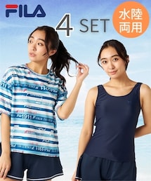 nissen（ニッセン）の「フィラ　水陸両用４点セット（UVメッシュカバーアップＴシャツ＋タンキニ水着）/FILA（325-602）（水着・キッズ）」