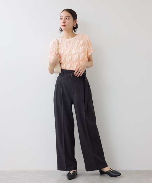 VIS(ビス)の「ドット&無地アソート シャーリングデザインカットソー(Tシャツ/カットソー・レディース・ブラック/キナリ/ピンク・F)」の15枚目の写真
