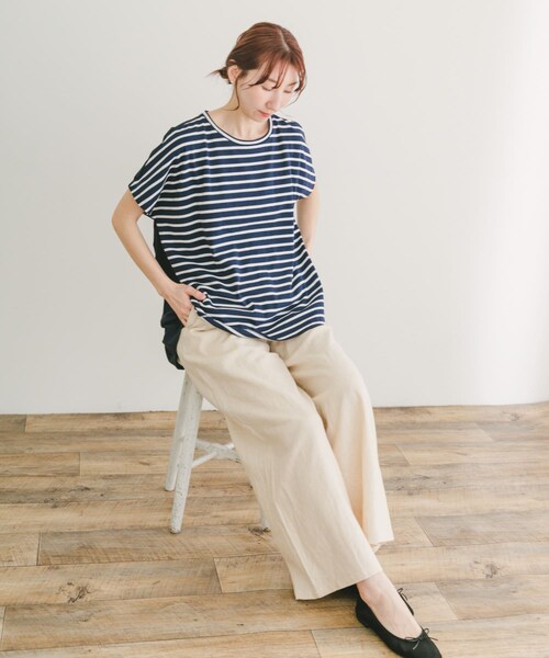 ITEMS URBANRESEARCH（アイテムズ アーバンリサーチ）の「ナイロンドッキングフレンチプルオーバー（Tシャツ/カットソー・レディース・NVY×OFF/OFF×BLK/MNT・FREE）」の22枚目の写真