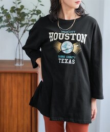 nissen | バスク素材綿混オーバーサイズ7分袖プリントTシャツ(Tシャツ/カットソー)