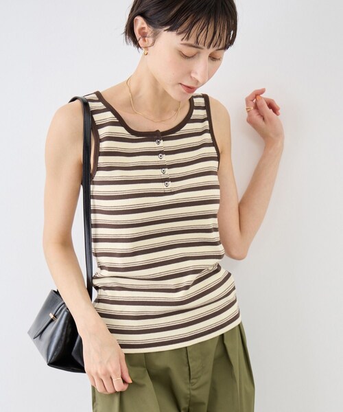 ROPE' PICNIC（ロペピクニック）の「マルチボーダーヘンリーネックタンクトップ（タンクトップ・レディース・キナリ系/ブラウン/サックス・F）」の16枚目の写真