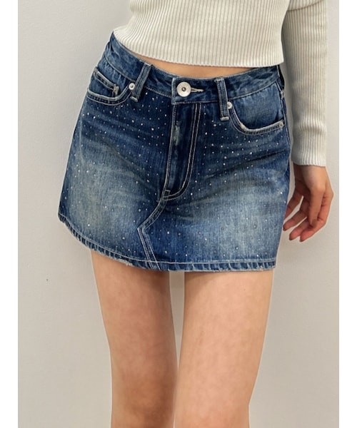 GYDA（ジェイダ）の「bijouデニムスカートライクショートパンツ（デニムスカート・レディース・ブラック/ブルー/アイスブルー/インディゴ・XS/S/M）」の21枚目の写真