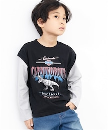 QUNTSTYLE | 恐竜プリント重ね着風Tシャツ（男の子・女の子）(Tシャツ/カットソー)