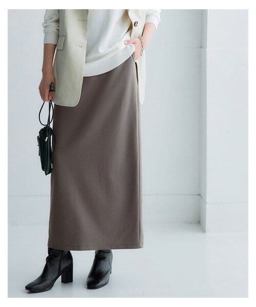 nissen（ニッセン）の「きれいめカットツイル素材ロングナロースカート（毛玉・静電気防止）【セットアップ可能】＜大きいサイズ有＞（スカート・レディース・ラベンダーグレー/チャコールグレー/黒・S/M/L/LL/3L/4L/5L/6L/8L/10L）」の2枚目の写真