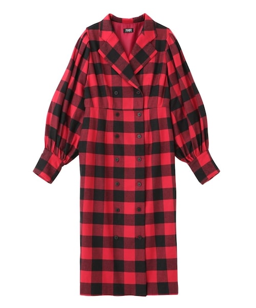PAMEO POSE（パメオポーズ）の「BUFFALO PLAID COAT-DRESS（その他アウター・レディース・ホワイト/オフホワイト/ブラック/レッド・F/S/M）」の2枚目の写真