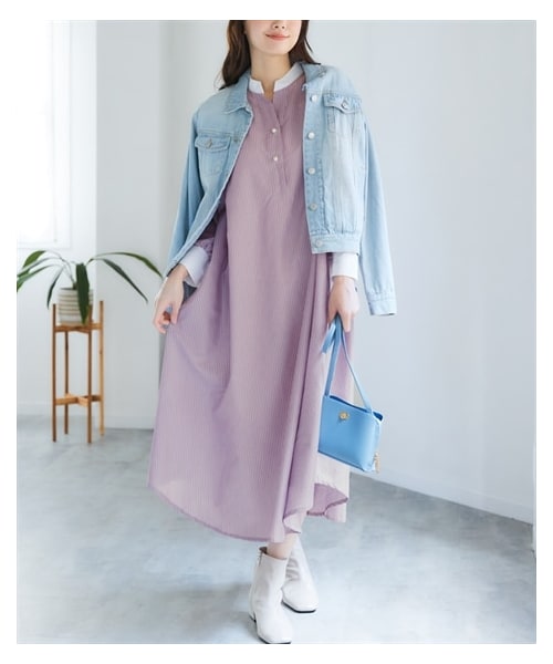 nissen（ニッセン）の「大きいサイズ ゆるシルエットパール調ボタン配色ワンピース（ワンピース・レディース・ラベンダー系/ネイビー系/黒系/オフホワイト系・L~LL相当/3L~4L相当/5L~6L相当/8L相当/10L相当）」の20枚目の写真