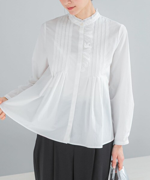 URBAN RESEARCH ROSSO（アーバンリサーチロッソ）の「フリルネックレースデザインシャツブラウス（シャツ/ブラウス・レディース・OFF WHITE/ASH/BLACK・Free）」の10枚目の写真