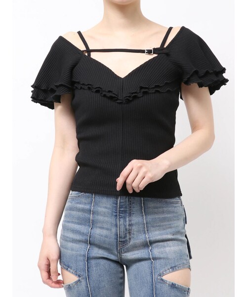 EATME（イートミー）の「ラッフルベルテッドTOP（Tシャツ/カットソー・レディース・グレー/ブラック/ピンク/ラベンダー・F）」の4枚目の写真